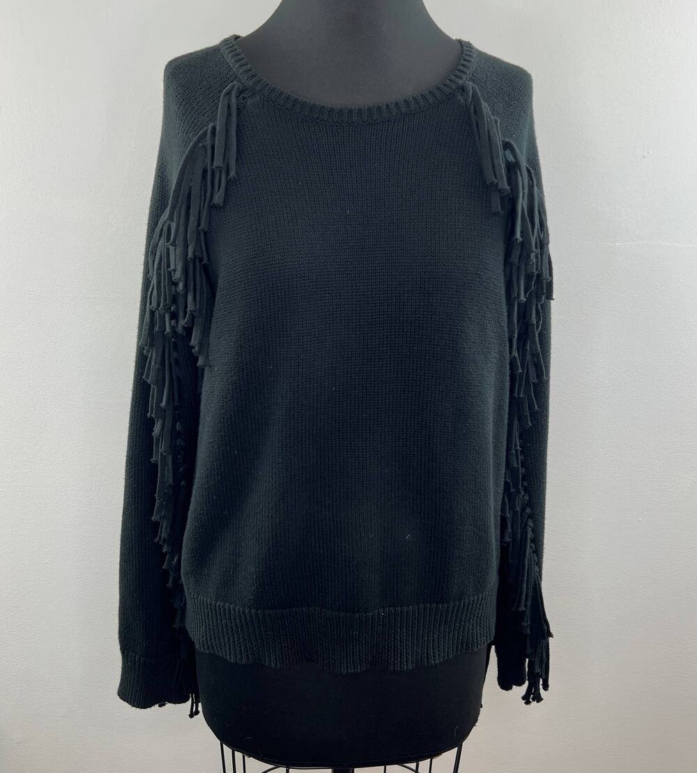 Lauren Ralph Lauren Denim Black Long Sleeve Fringe Pullover Sweater Size XL